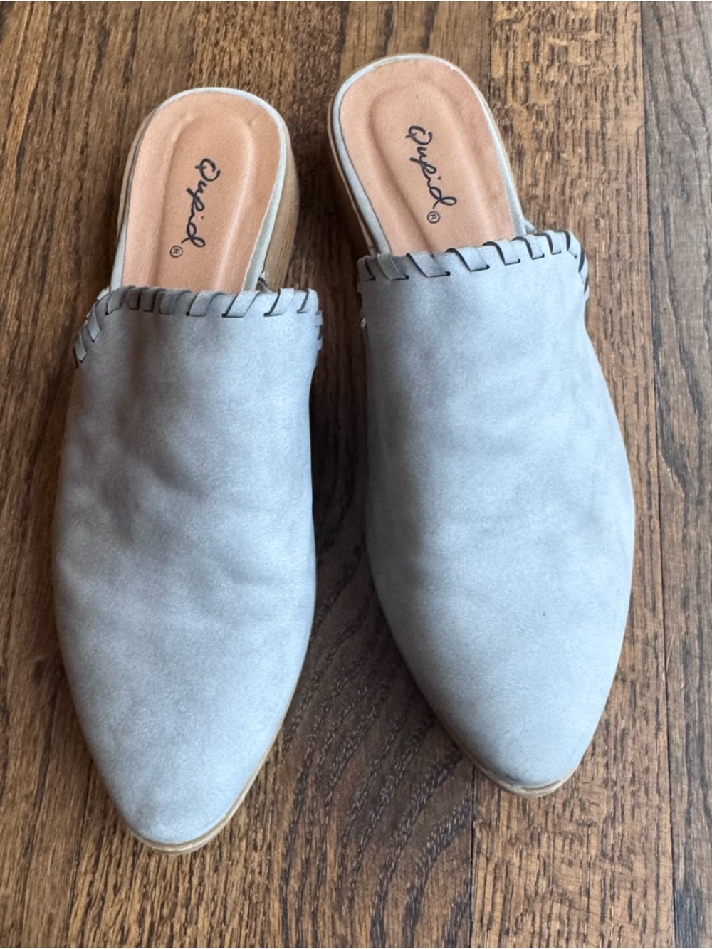 Qupid Gray Suede Slip-On Pointed Mules